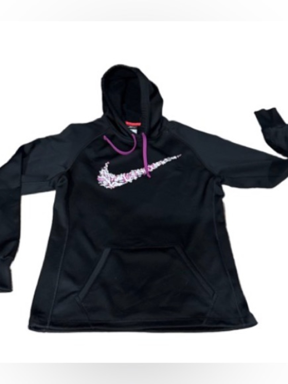 Nike thermal fit Black Hoodie with Pink Swoosh and Pink Drawcords - Women's